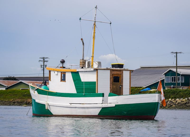 An old fishing boat in a fishing village