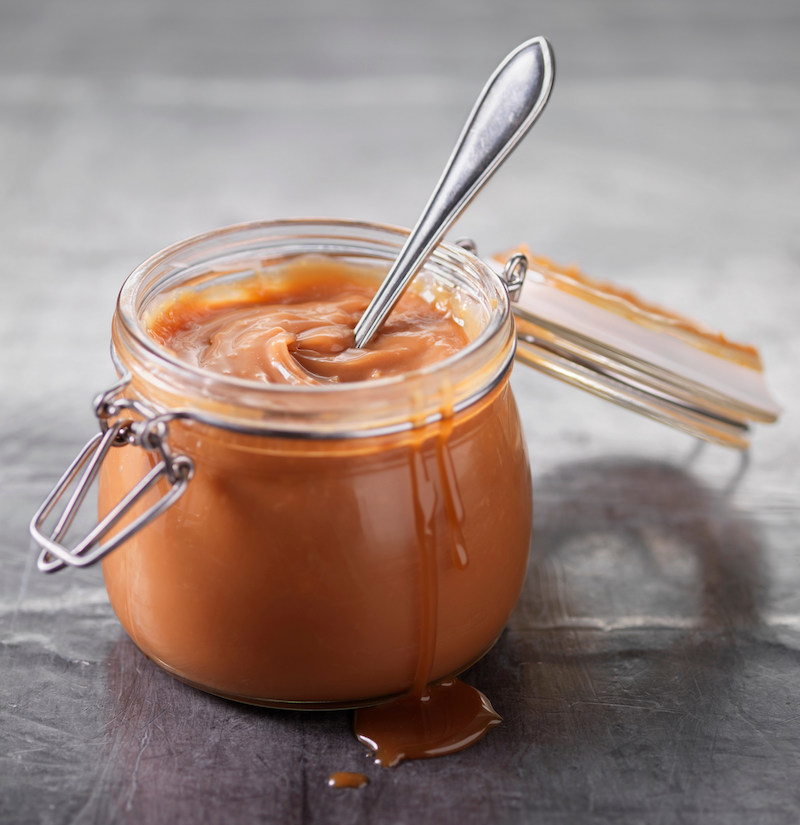 Close up of pot of caramel sauce