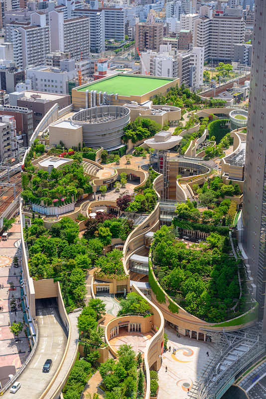 Namba Parks, Osaka, Japan cityscape and view.